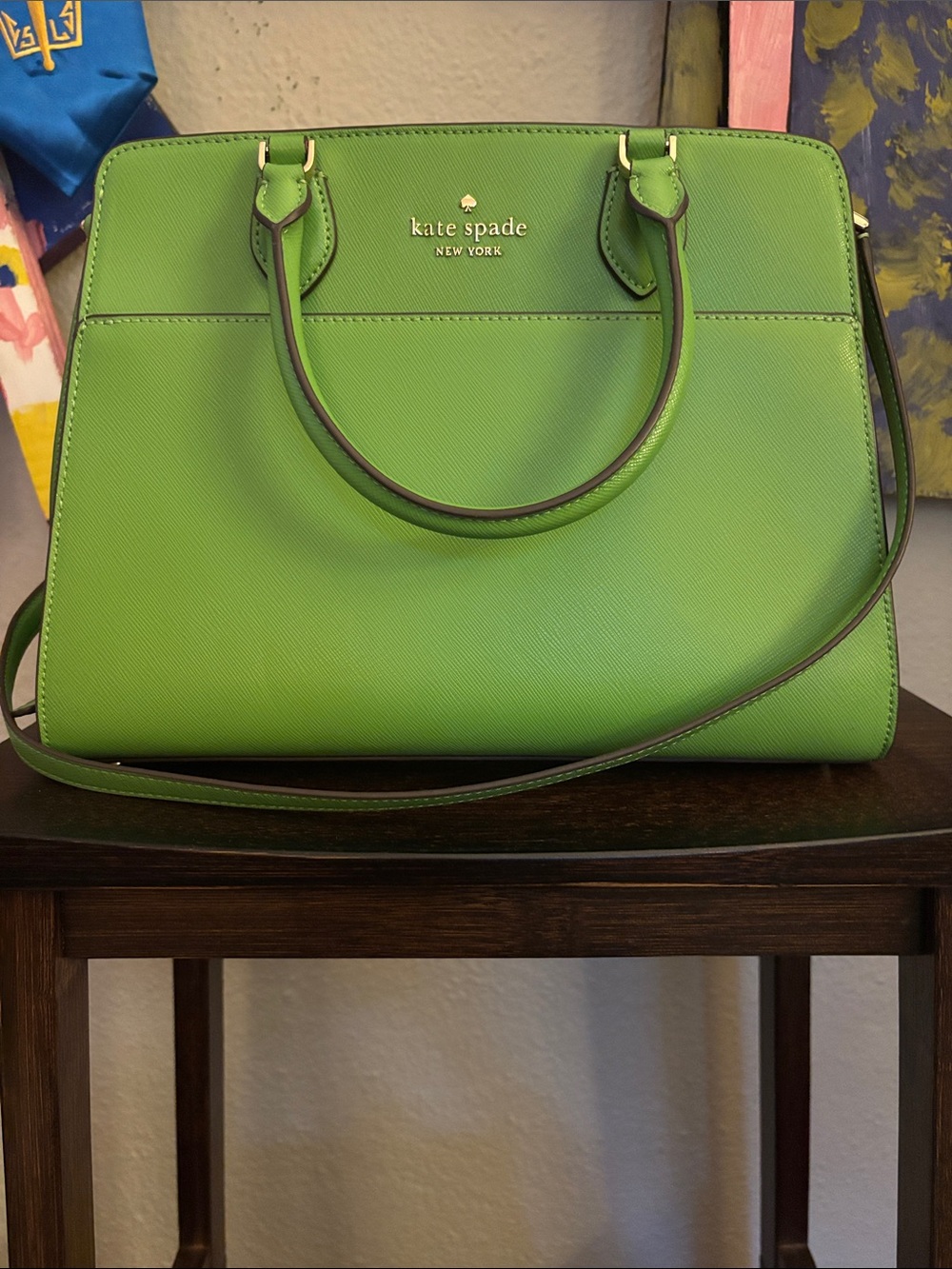 kate spade Green Leather Satchel with Gold Hardware